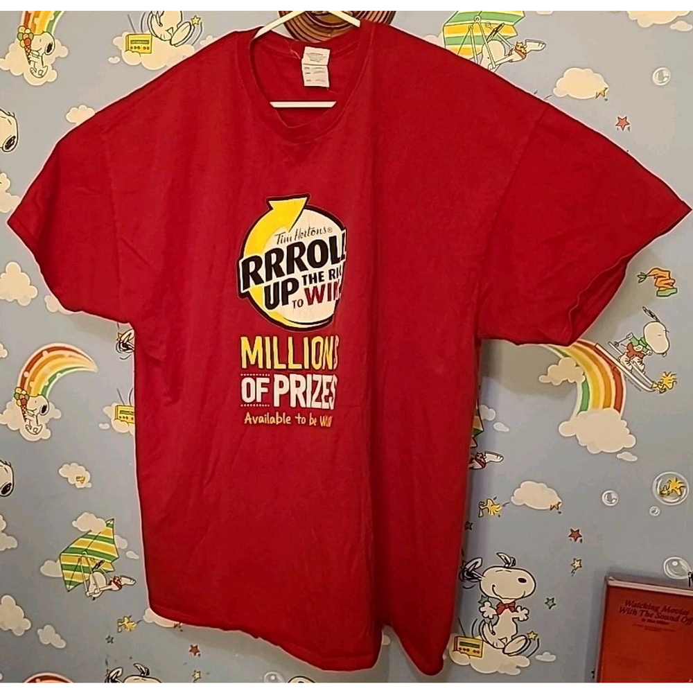 Tim Horton's Roll Up The Rim Shirt Red Adult Size 2XL Coffee Employee Work